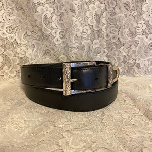 Vintage Black Leather Relic Belt with Silver Buckle